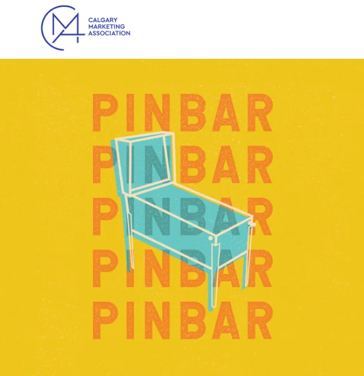 Calgary Marketing Association Social Mixer at PinBar – yellow pinball graphic